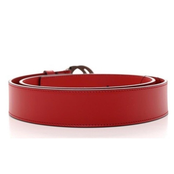 Gucci Red Rosso Leather Belt with Silver GG Logo Buckle - Picture 3 of 8